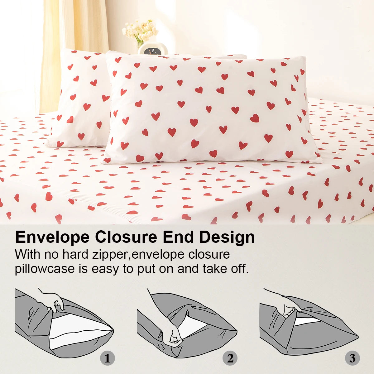 Red Heart Print Duvet Cover Set with Pillowcases