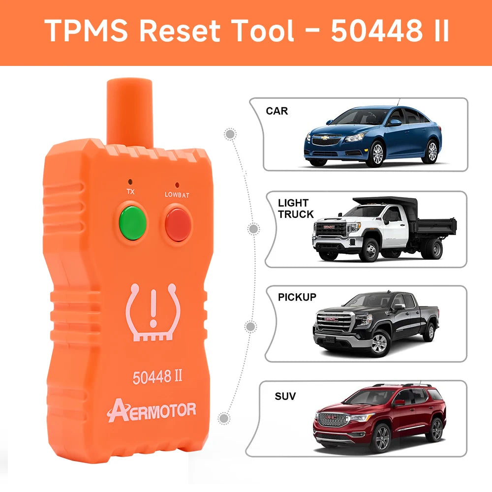 Orange TPMS Reset Tool 50448 II for cars, trucks, pickups, and SUVs