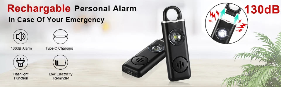 Personal Safety Alarm with LED Flashlight and USB-C Charging
