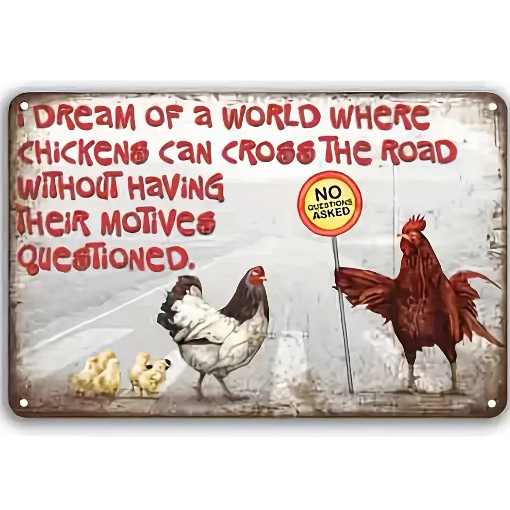 Retro Funny Chicken Farm Metal Sign for Kitchen and Coop