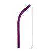 A purple reusable 304 stainless steel drinking straw with a cleaning brush.