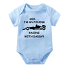 Funny Racing Baby Bodysuit - 'Watching Racing with Daddy' Newborn Romper