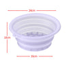 A white foldable silicone ice face mask bowl with a built-in tray shown with dimension lines.