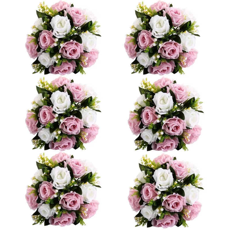 Set of 6 Silk Rose Flower Balls for Wedding & Event Decor