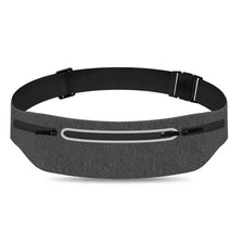 Black ultra-thin waterproof running waist pack shown from the top view.