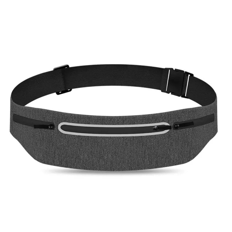 Black ultra-thin waterproof running waist pack shown from the top view.
