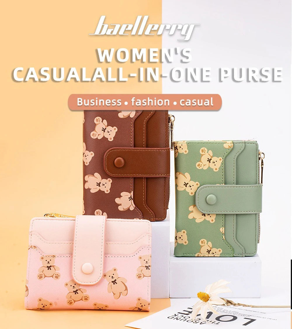 Compact PU Leather Wallet for Women with Card Slots and Coin Pocket