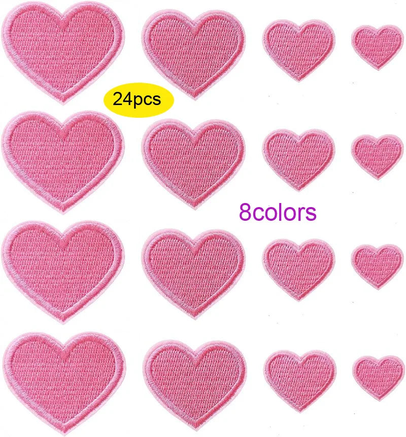 Embroidered Heart Iron-On Patches (24-Piece Set)