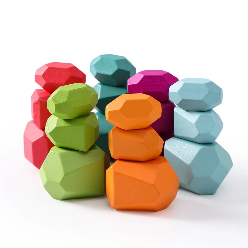 Wooden Rainbow Stacking Stones – Montessori Balancing Blocks for Kids
