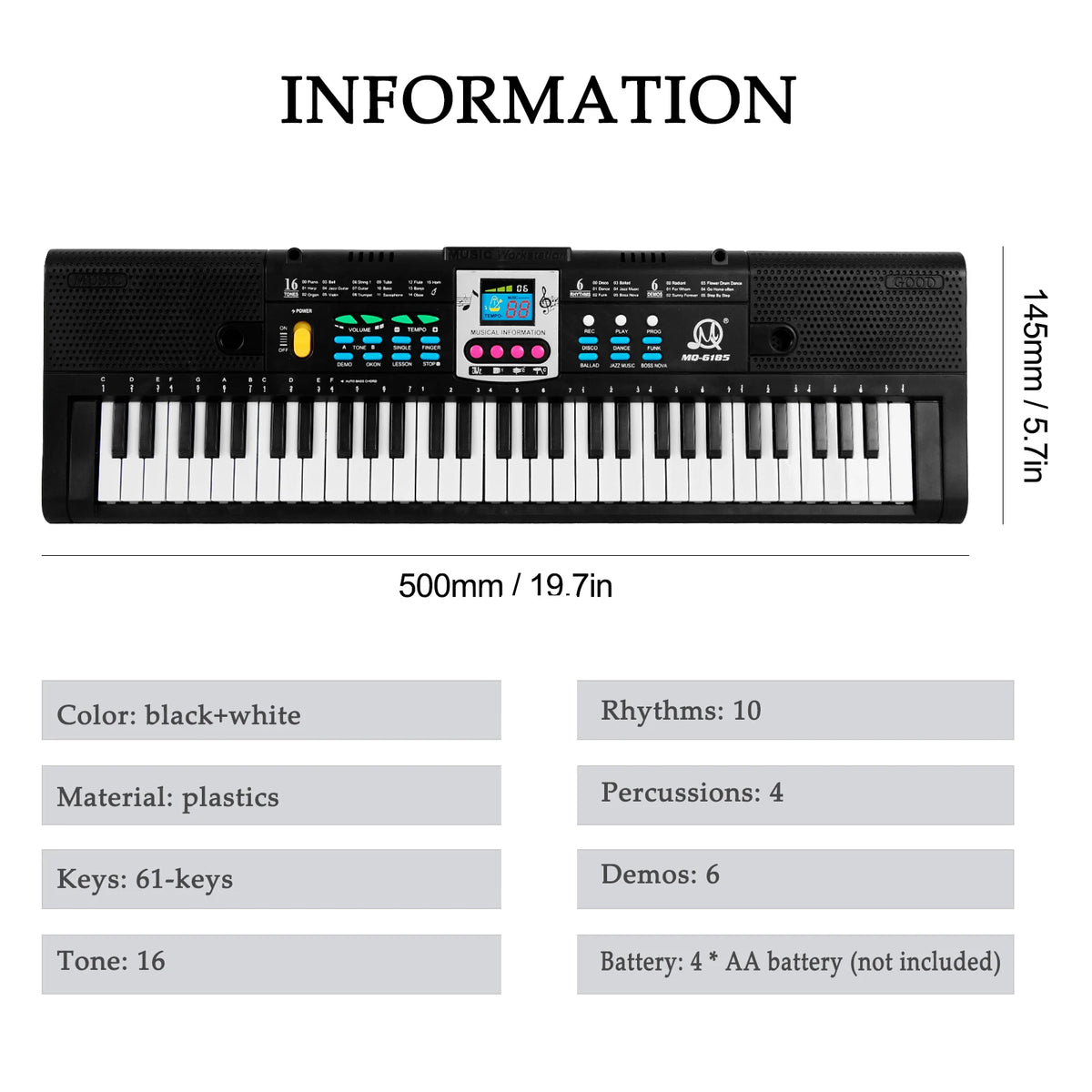 61-Key Electronic Keyboard Piano with Microphone for Beginners