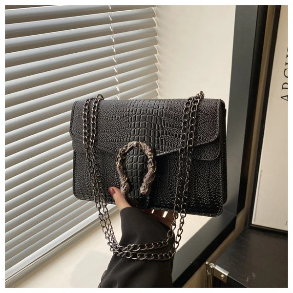 Retro Snake Pattern Square Crossbody Bag