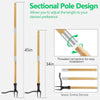 Sectional pole design of a wooden weed puller with adjustable length and threaded connection for easy installation