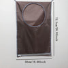 A dark brown wall-mounted laundry storage bag with a circular opening and zippered bottom.