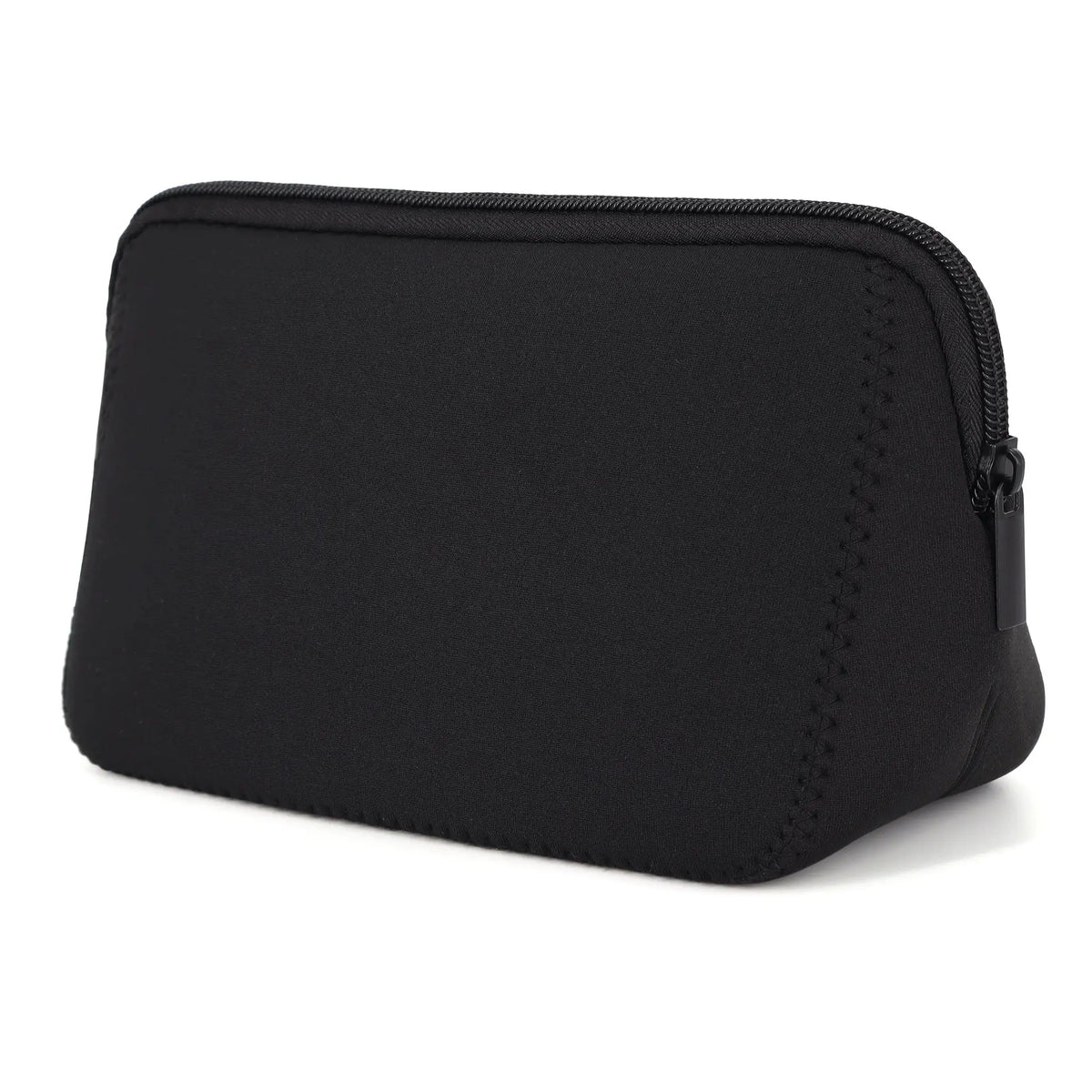 Black waterproof neoprene cosmetic bag with a zipper for travel makeup organization