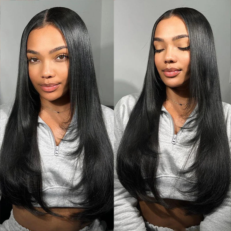 V-Part Straight Half Wig with Natural Layered Volume