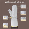 White steel-wire dishwashing gloves shown with close-ups detailing the material and extended cuff features.