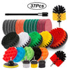 A set of 37 drill brush attachments including various sizes and colors for deep cleaning