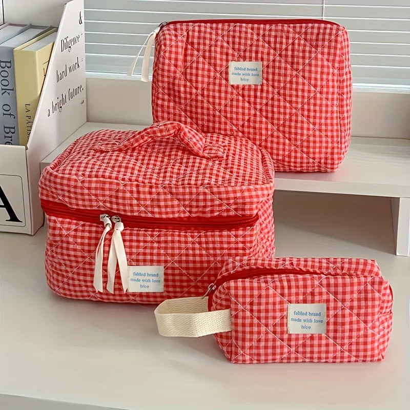 Classic Plaid Makeup Bag – Large Capacity Cosmetic Organizer