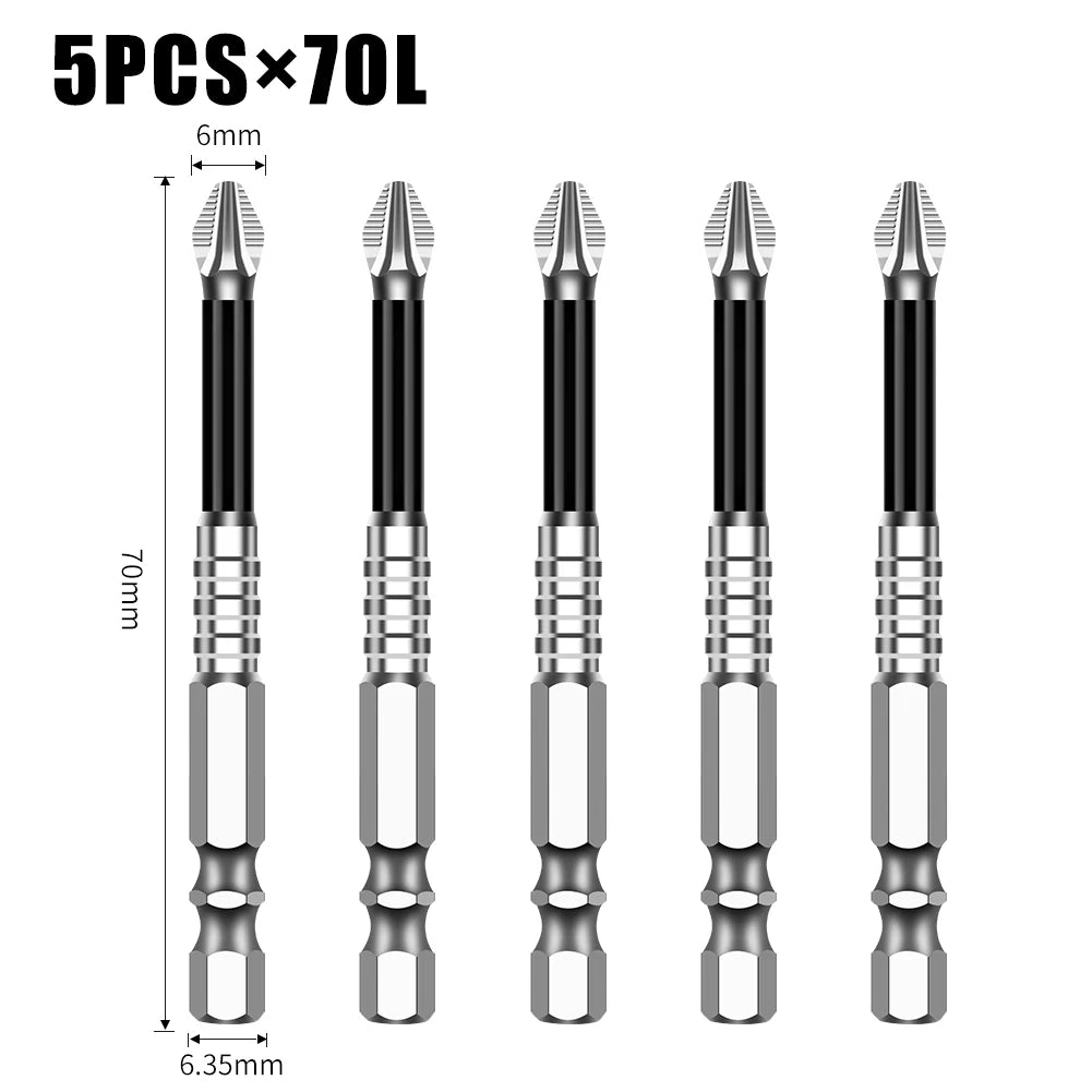 Magnetic Cross Head Screwdriver Bit Set (S2 Steel, Anti-Slip)
