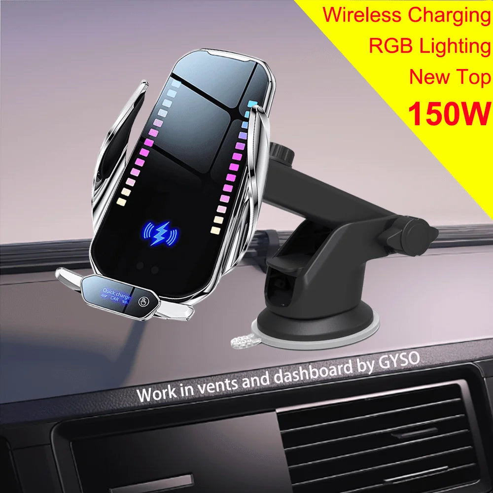 RGB Wireless Car Charger Mount for Vents and Dashboard