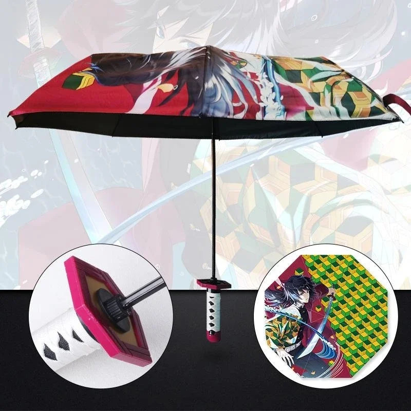 Folding umbrella featuring a Demon Slayer theme with Kokushibo Katana artwork.