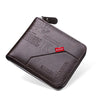 A dark brown vintage PU leather zipper wallet with a coin pocket and a leather strap.