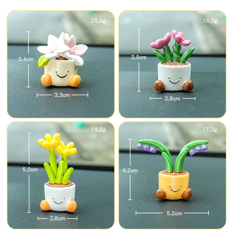 Resin Flower Pot Elf Figurine for Car Interior & Desktop