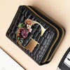 Alphabet Flower Double-Zip Card Wallet with Secure Clasp