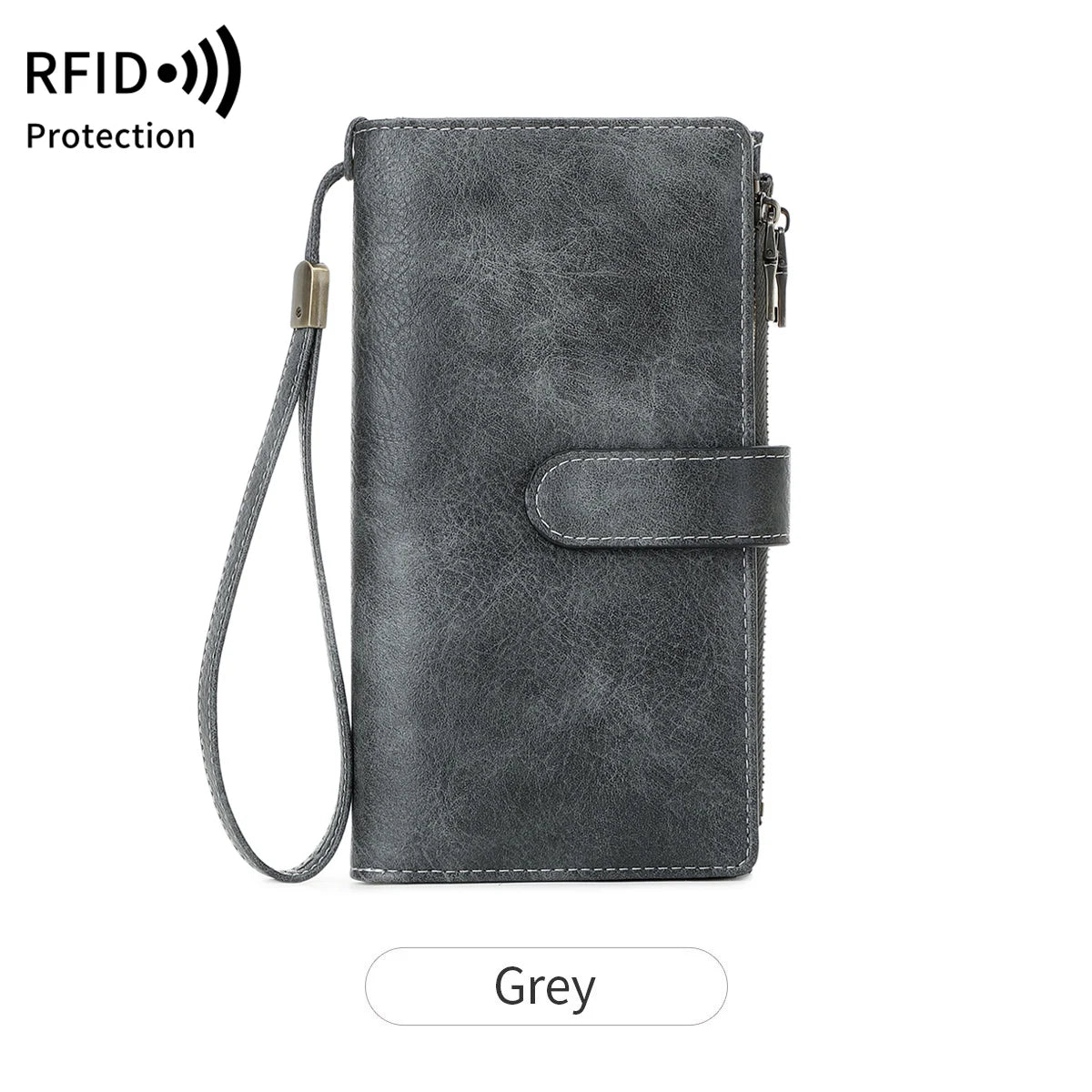Vintage RFID-Blocking Long Wallet with Wristlet Strap