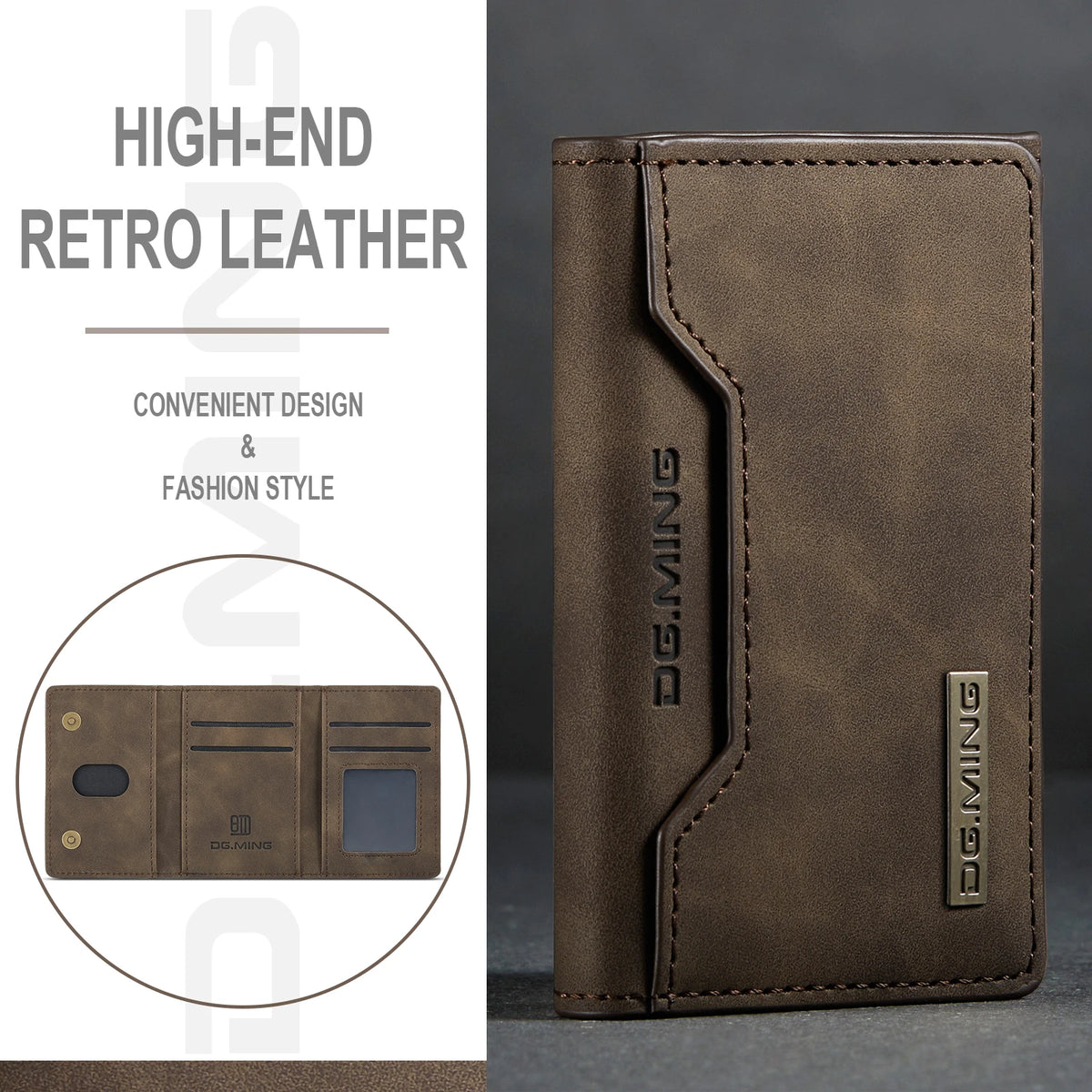 Vintage Leather Trifold Wallet with Magnetic Closure