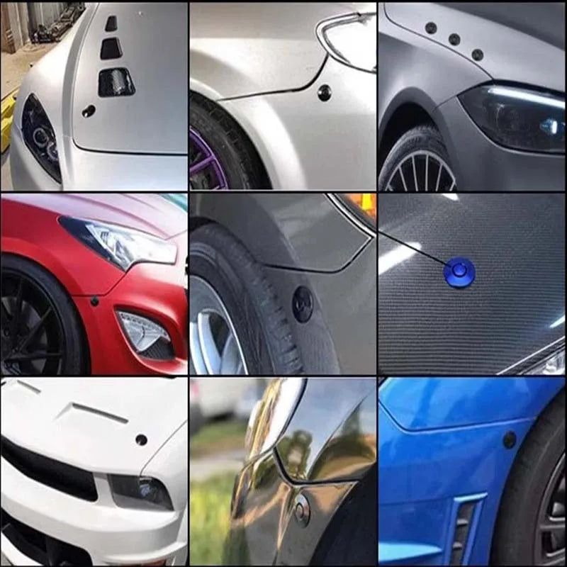 Collage verschiedener universeller Schnellverschluss-Kupplungs-Halterungen auf Fahrzeugen in verschiedenen Farben.