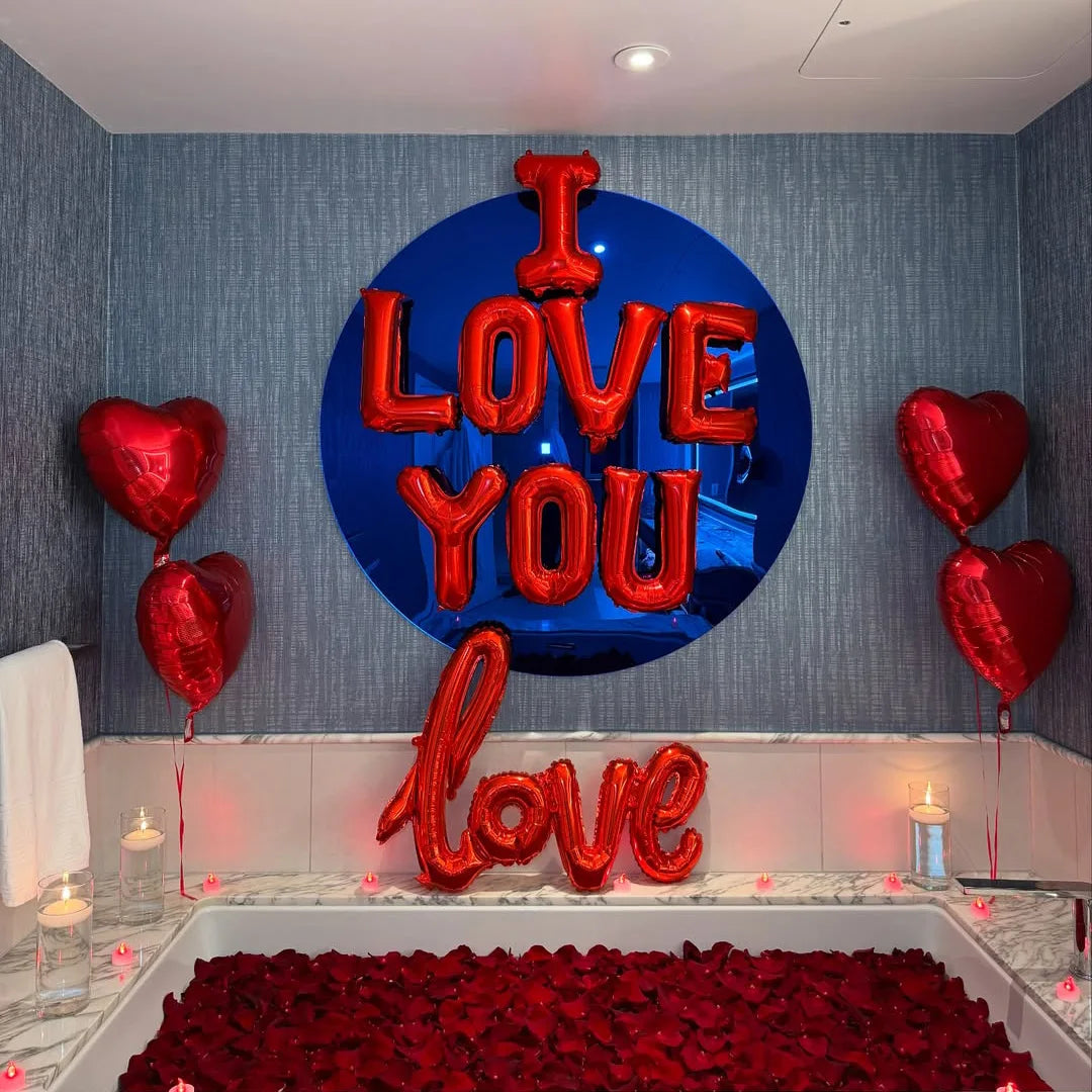 Heart-Shaped 'I Love You' Foil Balloon with Red Petals