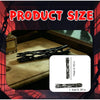 A black willow wood wishing stick is displayed on a wooden surface with a size comparison chart.