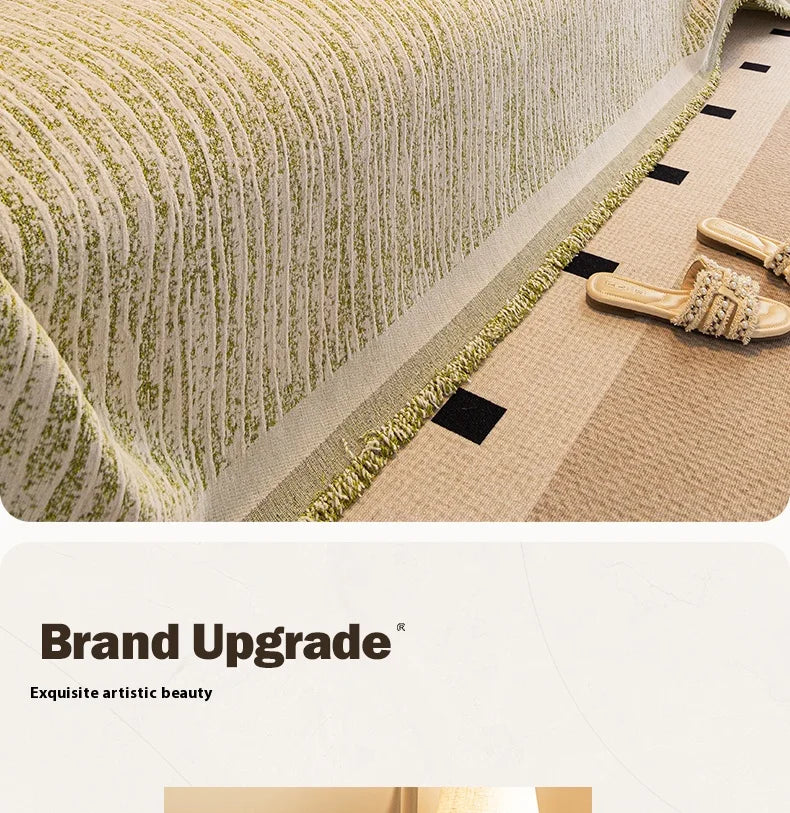 Thick Chenille Sofa Cover with Tassel Fringe — Scratch Resistant & Reversible
