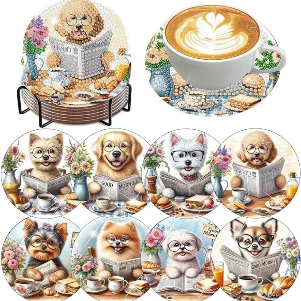 DIY Diamond Art Coaster Set with Holder – 8 Acrylic Coasters for Home Decor and Gifting
