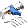 A blue tool kit for removing tiny whoop propellers, featuring a main body and an ejector pin with various sized pins.