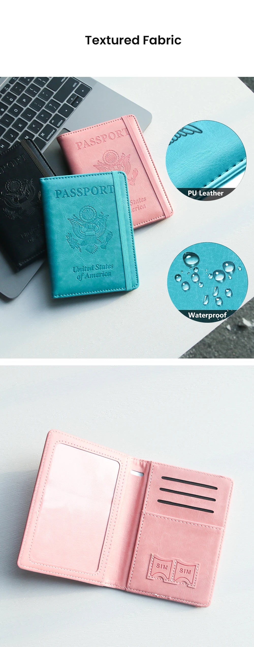 RFID-Blocking PU Leather Passport Holder with 3D Embossed Design