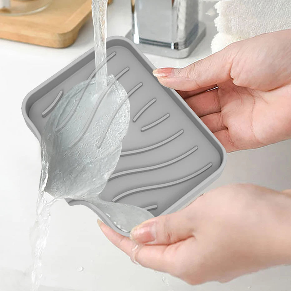 Silicone Drain Soap Dish with Anti-Slip Base