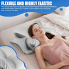 A woman is sleeping comfortably with a flexible and highly elastic pillow, demonstrating the fabric's stretchability.