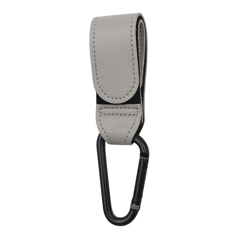 Gray PU leather baby bag organizer and hook for a stroller