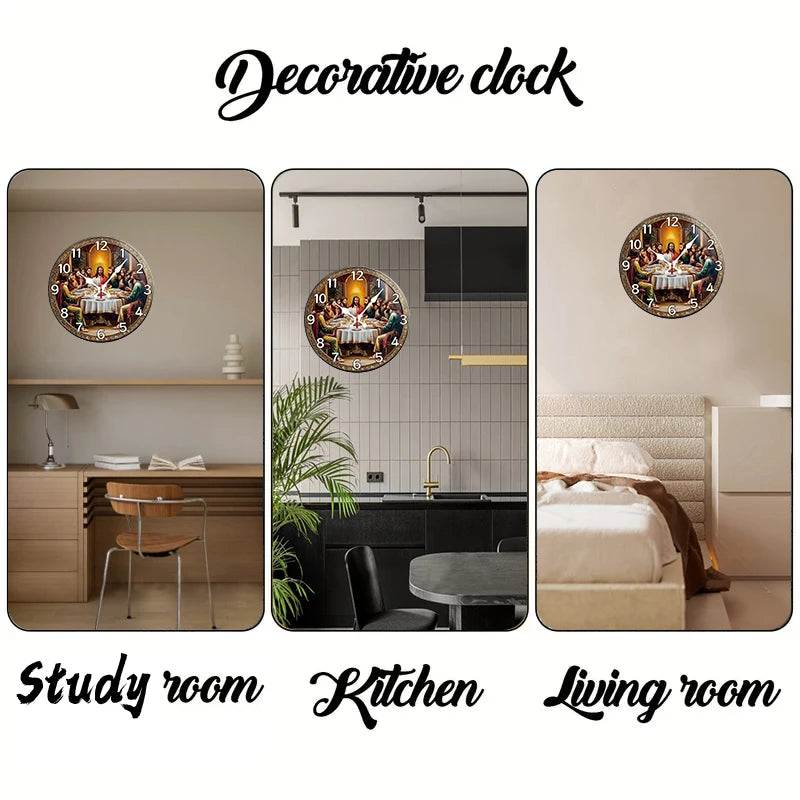 Last Supper Wooden Wall Clock – Silent Round Design for Timeless Home Decor