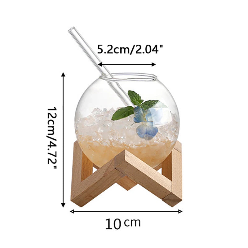 Verre à Cocktail Sphérique en Verre avec Base en Bois