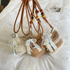 Boho Crochet Straw Shoulder Bag with Ribbon Bow