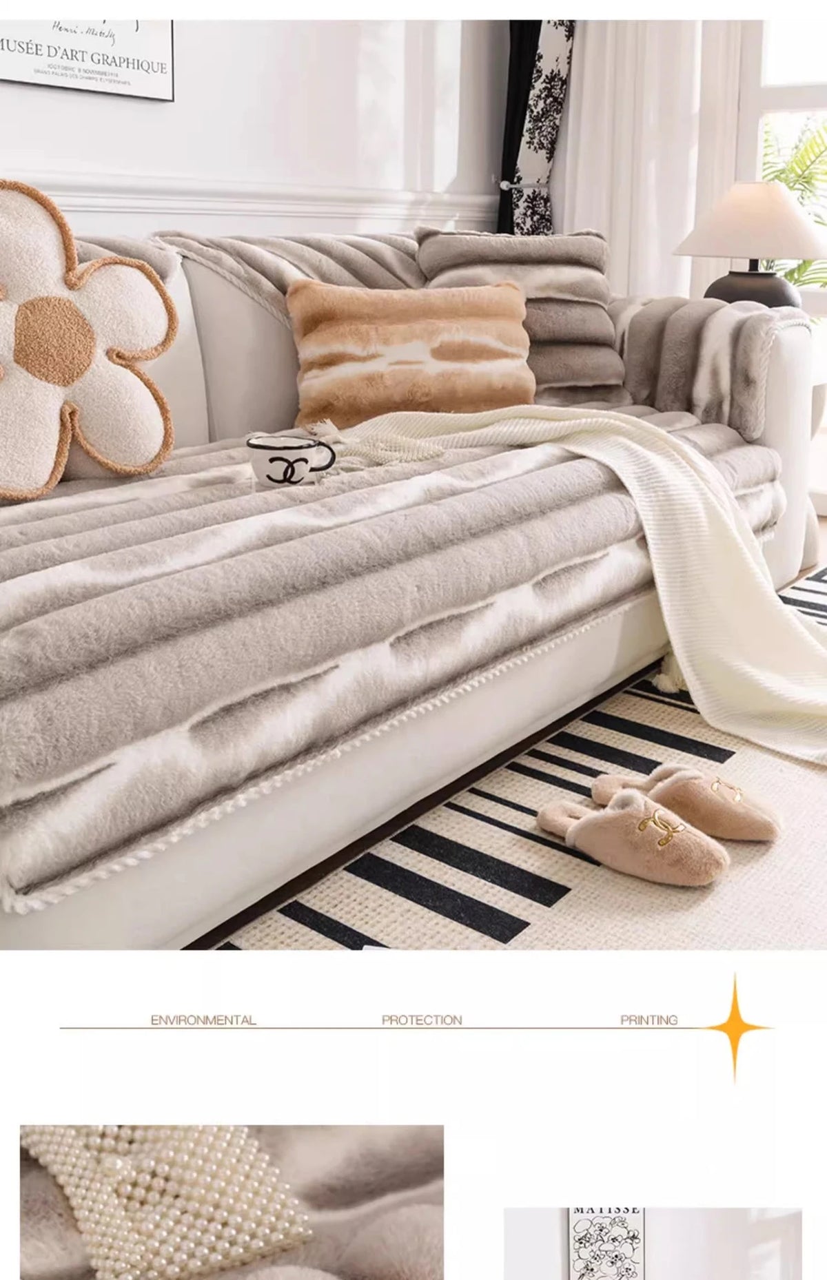 Plush Velvet Padded Sofa Cover with Non-Slip Backing