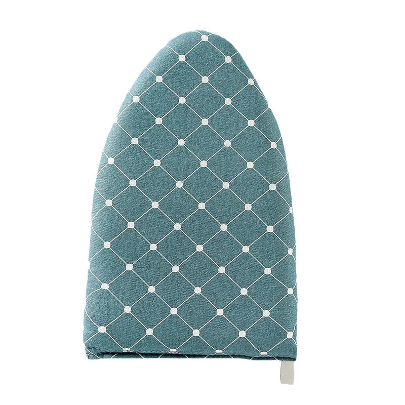 A teal quilted ironing board glove with a diamond pattern.