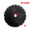 A black 9-inch alloy steel brush cutter blade with 20 teeth and a 25.4mm diameter.