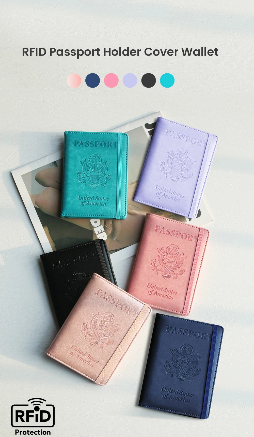 RFID-Blocking PU Leather Passport Holder with 3D Embossed Design