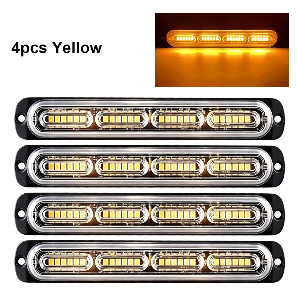 Four yellow LED light bars for warning or strobe applications