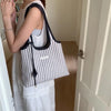 Striped Canvas Tote Bag with Crossbody Strap