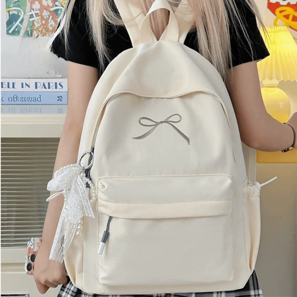 Embroidered Bow Nylon Backpack for Girls – Lightweight & Spacious